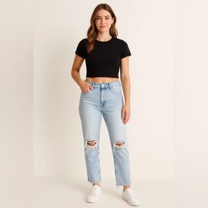 Garage Denim High-Rise Distressed Straight Jeans – Light Wash, Size 05 / 27